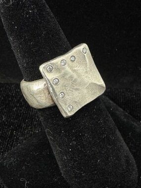 Sundance Saundra Messinger Sterling Silver Natural Diamond Statement Ring